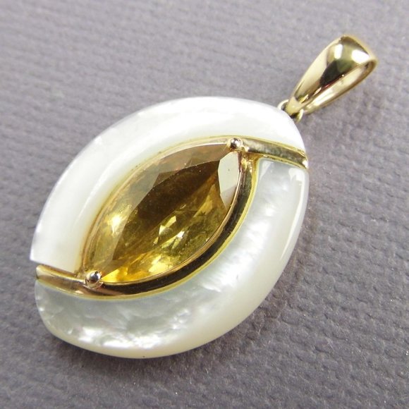 3.45 CTW Citrine & MOP 10KY Gold Marquise Pendant - Picture 4 of 11